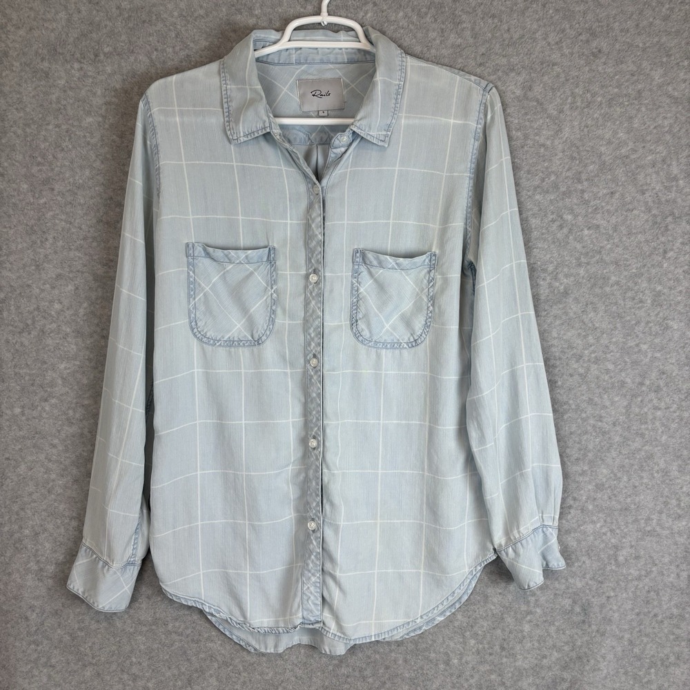 Rails Button Down Shirt Small Blue Carter Light Vintage Grid Tencel Chambray